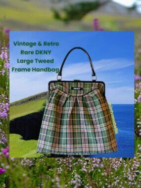 Rare DKNY Vtg Frame Tweed Handbag